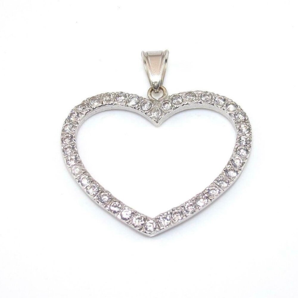 14K White Gold 3/4 ct Clear CZ Heart Pendant